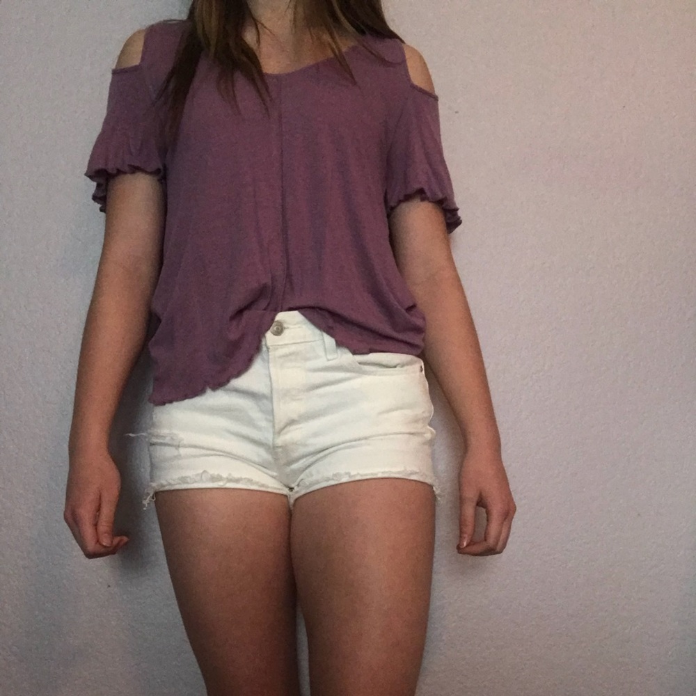 Purple cold shoulder top.